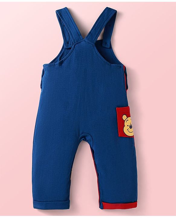 Babyhug Disney Single Jersey Knit Dungaree & Full Sleeves T-Shirt With Winnie The Pooh Graphics & Pocket Detailing - Blue & Red