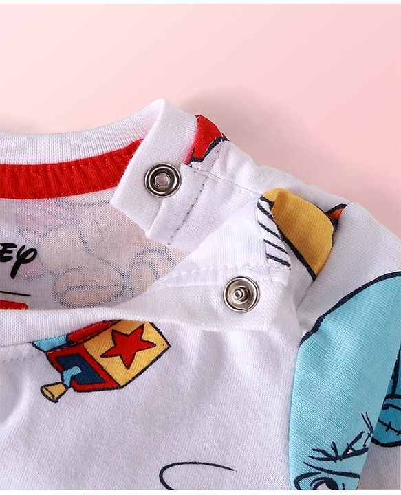 Babyhug Disney Single Jersey Knit Dungaree & Full Sleeves T-Shirt With Winnie The Pooh Graphics & Pocket Detailing - Blue & Red