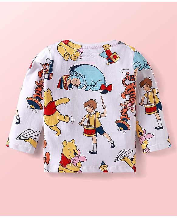 Babyhug Disney Single Jersey Knit Dungaree & Full Sleeves T-Shirt With Winnie The Pooh Graphics & Pocket Detailing - Blue & Red