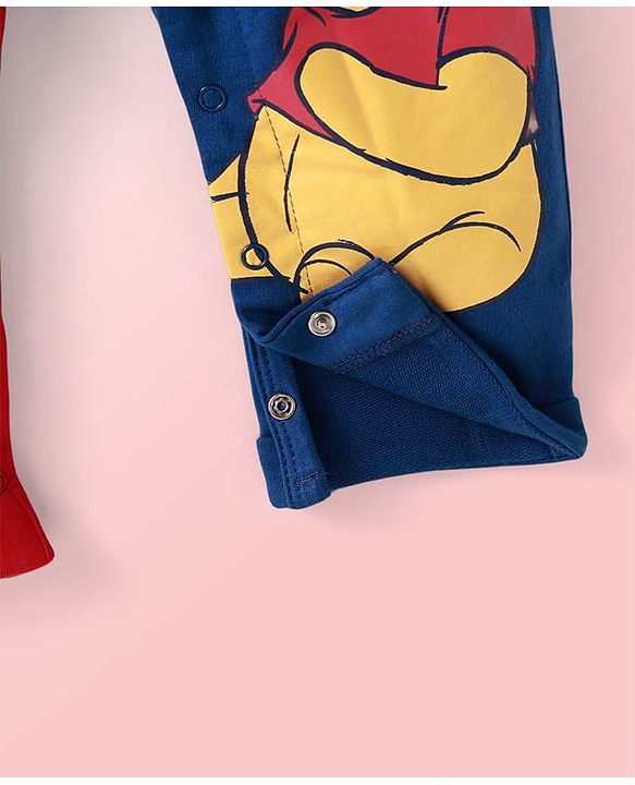 Babyhug Disney Single Jersey Knit Dungaree & Full Sleeves T-Shirt With Winnie The Pooh Graphics & Pocket Detailing - Blue & Red