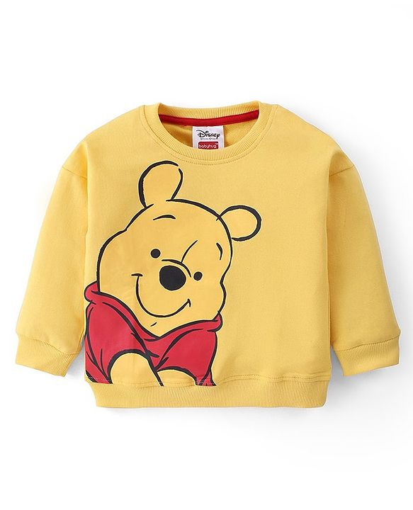 Babyhug Disney Terry Knit Full Sleeves Sweatshirt & Jogger With Winnie the Pooh Graphics and Sherpa Sleeves Detailing - Yellow
