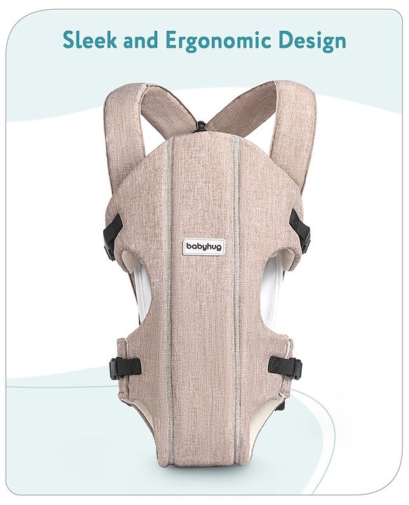 Babyhug Travel Nest Baby Carrier - 100% Polyester, 3 Carrying Positions (Inward Facing, Outward Facing, Back Carrying), Adjustable Straps, Lightweight Free Size (3.5-9kg, 3-12 Months), Hand Washable - Beige