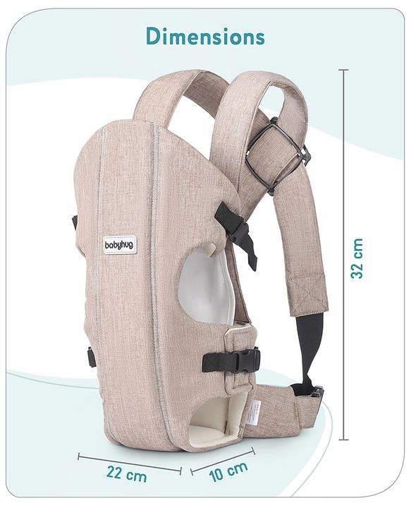 Babyhug Travel Nest Baby Carrier - 100% Polyester, 3 Carrying Positions (Inward Facing, Outward Facing, Back Carrying), Adjustable Straps, Lightweight Free Size (3.5-9kg, 3-12 Months), Hand Washable - Beige
