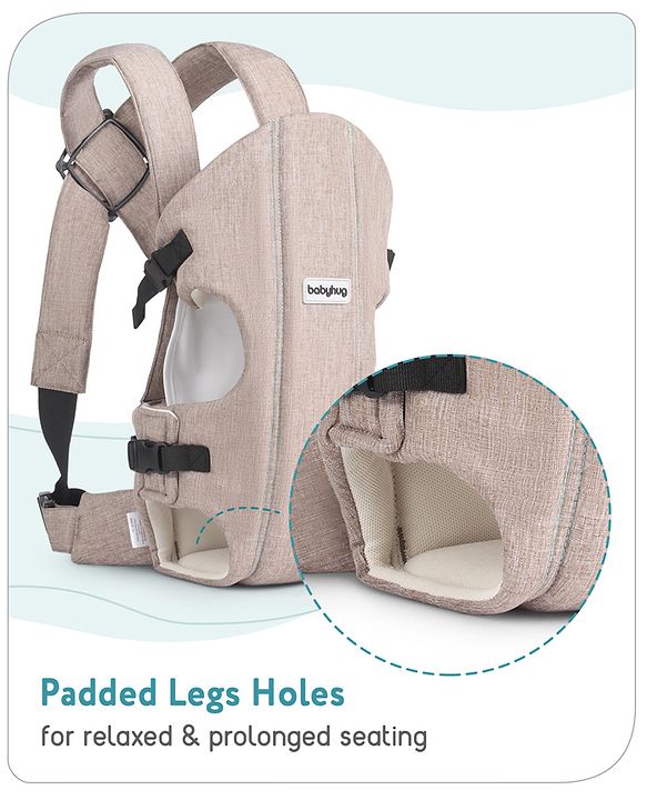 Babyhug Travel Nest Baby Carrier - 100% Polyester, 3 Carrying Positions (Inward Facing, Outward Facing, Back Carrying), Adjustable Straps, Lightweight Free Size (3.5-9kg, 3-12 Months), Hand Washable - Beige