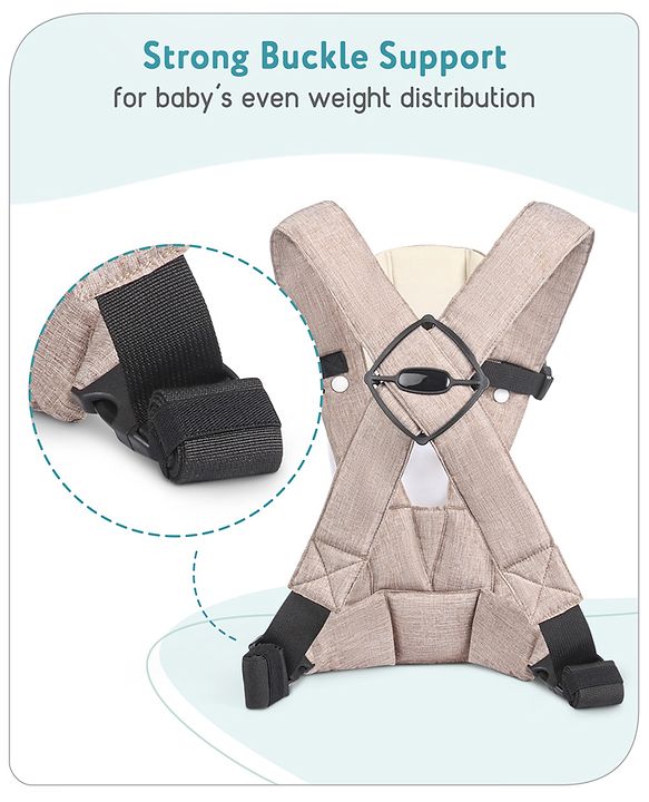 Babyhug Travel Nest Baby Carrier - 100% Polyester, 3 Carrying Positions (Inward Facing, Outward Facing, Back Carrying), Adjustable Straps, Lightweight Free Size (3.5-9kg, 3-12 Months), Hand Washable - Beige