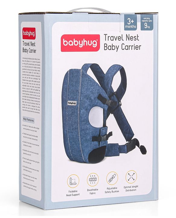 Babyhug Travel Nest Baby Carrier - 100% Polyester, 3 Carrying Positions (Inward Facing, Outward Facing, Back Carrying), Adjustable Straps, Lightweight Free Size (3.5-9kg, 3-12 Months), Hand Washable - Beige