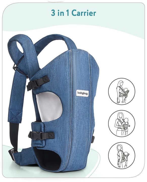 Babyhug Travel Nest Baby Carrier - 100% Polyester, 3 Carrying Positions (Inward Facing, Outward Facing, Back Carrying), Adjustable Straps, Lightweight Free Size (3.5-9kg, 3-12 Months), Hand Washable - Beige