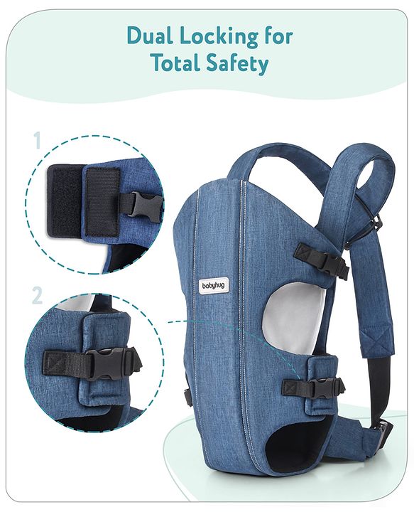Babyhug Travel Nest Baby Carrier - 100% Polyester, 3 Carrying Positions (Inward Facing, Outward Facing, Back Carrying), Adjustable Straps, Lightweight Free Size (3.5-9kg, 3-12 Months), Hand Washable - Beige