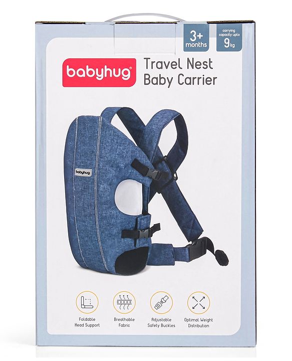Babyhug Travel Nest Baby Carrier - 100% Polyester, 3 Carrying Positions (Inward Facing, Outward Facing, Back Carrying), Adjustable Straps, Lightweight Free Size (3.5-9kg, 3-12 Months), Hand Washable - Beige