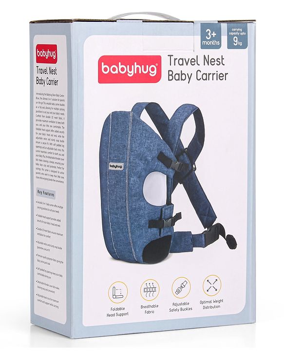 Babyhug Travel Nest Baby Carrier - 100% Polyester, 3 Carrying Positions (Inward Facing, Outward Facing, Back Carrying), Adjustable Straps, Lightweight Free Size (3.5-9kg, 3-12 Months), Hand Washable - Beige