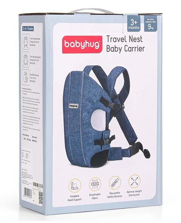 Babyhug Travel Nest Baby Carrier - 100% Polyester, 3 Carrying Positions (Inward Facing, Outward Facing, Back Carrying), Adjustable Straps, Lightweight Free Size (3.5-9kg, 3-12 Months), Hand Washable - Beige