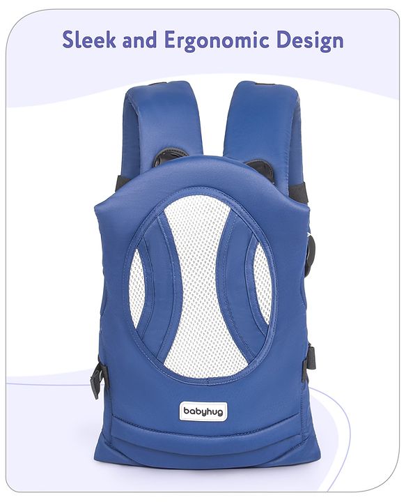 Babyhug Fortune Baby Carrier - 100% Polyester, 4 Positions (Horizontal, Inward, Outward, Back), Ergonomic for 0-12 Months (3.5-14 kg), Adjustable Waistband, Lightweight, Free Size, Hand Washable - Blue