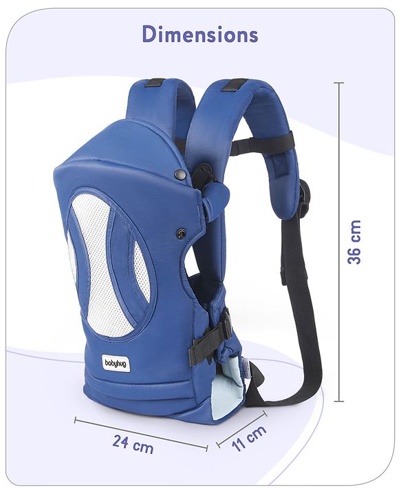 Babyhug Fortune Baby Carrier - 100% Polyester, 4 Positions (Horizontal, Inward, Outward, Back), Ergonomic for 0-12 Months (3.5-14 kg), Adjustable Waistband, Lightweight, Free Size, Hand Washable - Blue