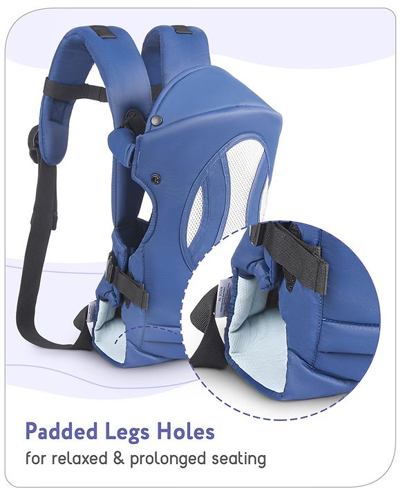 Babyhug Fortune Baby Carrier - 100% Polyester, 4 Positions (Horizontal, Inward, Outward, Back), Ergonomic for 0-12 Months (3.5-14 kg), Adjustable Waistband, Lightweight, Free Size, Hand Washable - Blue