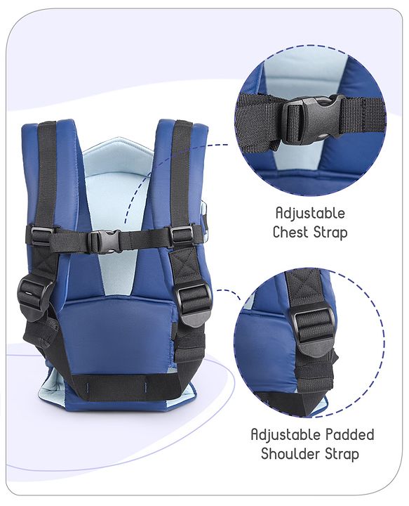 Babyhug Fortune Baby Carrier - 100% Polyester, 4 Positions (Horizontal, Inward, Outward, Back), Ergonomic for 0-12 Months (3.5-14 kg), Adjustable Waistband, Lightweight, Free Size, Hand Washable - Blue