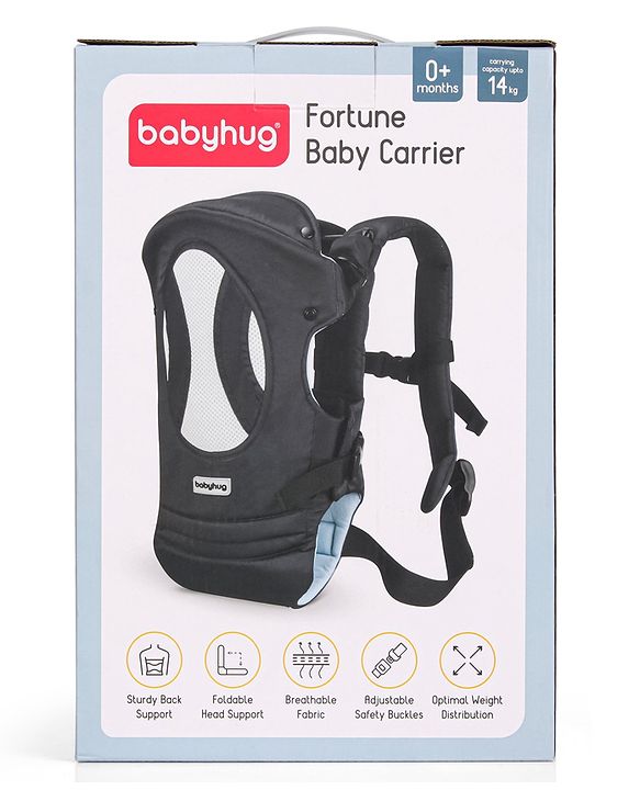 Babyhug Fortune Baby Carrier - 100% Polyester, 4 Positions (Horizontal, Inward, Outward, Back), Ergonomic for 0-12 Months (3.5-14 kg), Adjustable Waistband, Lightweight, Free Size, Hand Washable - Blue