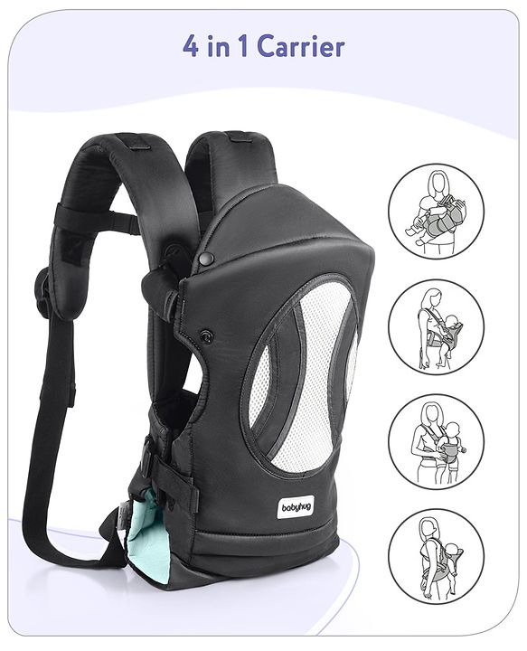 Babyhug Fortune Baby Carrier - 100% Polyester, 4 Positions (Horizontal, Inward, Outward, Back), Ergonomic for 0-12 Months (3.5-14 kg), Adjustable Waistband, Lightweight, Free Size, Hand Washable - Blue