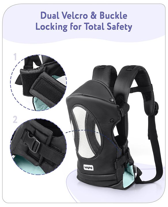 Babyhug Fortune Baby Carrier - 100% Polyester, 4 Positions (Horizontal, Inward, Outward, Back), Ergonomic for 0-12 Months (3.5-14 kg), Adjustable Waistband, Lightweight, Free Size, Hand Washable - Blue