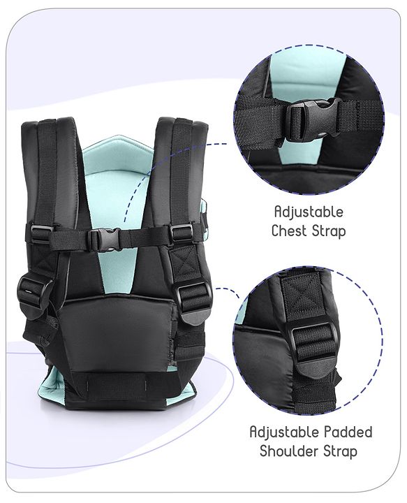 Babyhug Fortune Baby Carrier - 100% Polyester, 4 Positions (Horizontal, Inward, Outward, Back), Ergonomic for 0-12 Months (3.5-14 kg), Adjustable Waistband, Lightweight, Free Size, Hand Washable - Blue