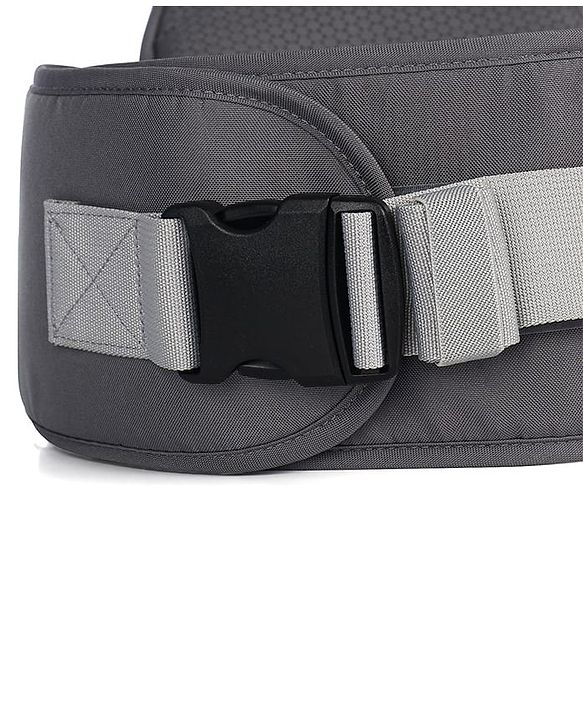 Babyhug Little Voyager Hip Seat Baby Carrier - 100% Polyester, 3 Positions (Inward, Outward, Back Carrying), Ergonomic Design for 4-36 Months (3.5-14.9kg), Adjustable Lumbar Belt, Lightweight, Free Size, Hand Washable - Grey