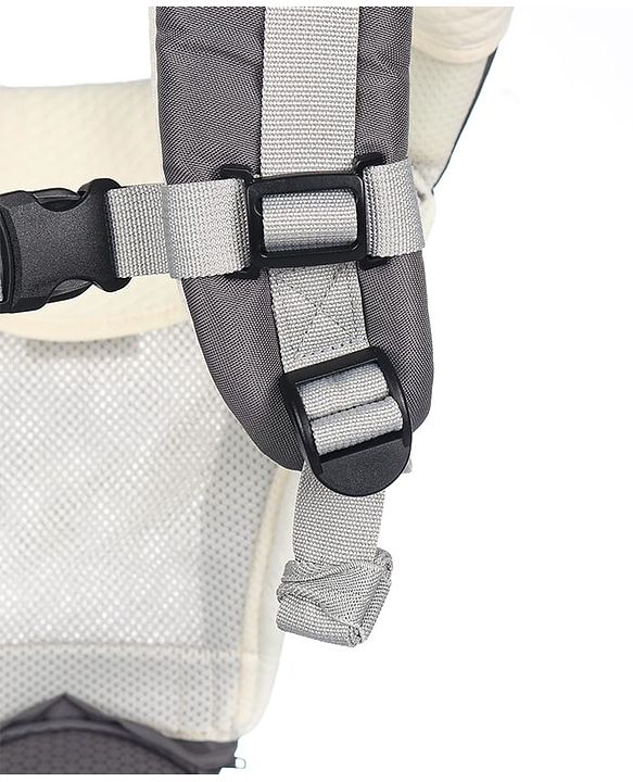 Babyhug Little Voyager Hip Seat Baby Carrier - 100% Polyester, 3 Positions (Inward, Outward, Back Carrying), Ergonomic Design for 4-36 Months (3.5-14.9kg), Adjustable Lumbar Belt, Lightweight, Free Size, Hand Washable - Grey