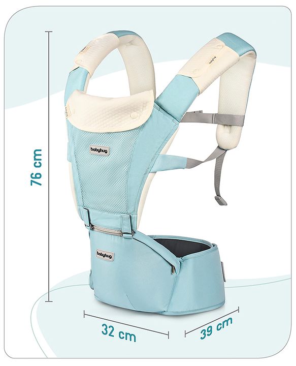 Babyhug Little Voyager Hip Seat Baby Carrier - 100% Polyester, 3 Positions (Inward, Outward, Back Carrying), Ergonomic Design for 4-36 Months (3.5-14.9kg), Adjustable Lumbar Belt, Lightweight, Free Size, Hand Washable - Grey