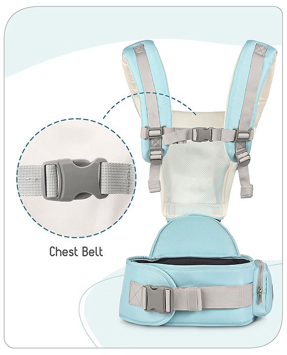 Babyhug Little Voyager Hip Seat Baby Carrier - 100% Polyester, 3 Positions (Inward, Outward, Back Carrying), Ergonomic Design for 4-36 Months (3.5-14.9kg), Adjustable Lumbar Belt, Lightweight, Free Size, Hand Washable - Grey