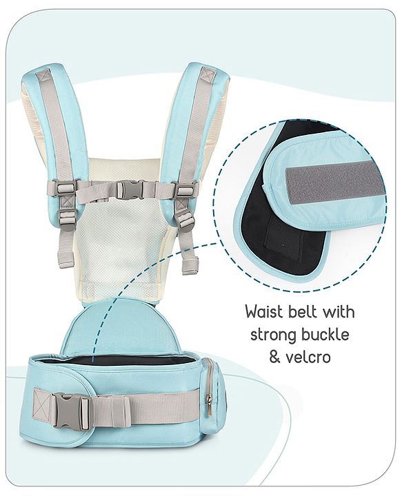 Babyhug Little Voyager Hip Seat Baby Carrier - 100% Polyester, 3 Positions (Inward, Outward, Back Carrying), Ergonomic Design for 4-36 Months (3.5-14.9kg), Adjustable Lumbar Belt, Lightweight, Free Size, Hand Washable - Grey