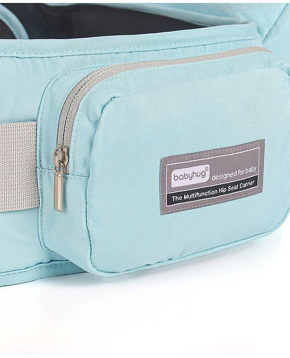 Babyhug Little Voyager Hip Seat Baby Carrier - 100% Polyester, 3 Positions (Inward, Outward, Back Carrying), Ergonomic Design for 4-36 Months (3.5-14.9kg), Adjustable Lumbar Belt, Lightweight, Free Size, Hand Washable - Grey