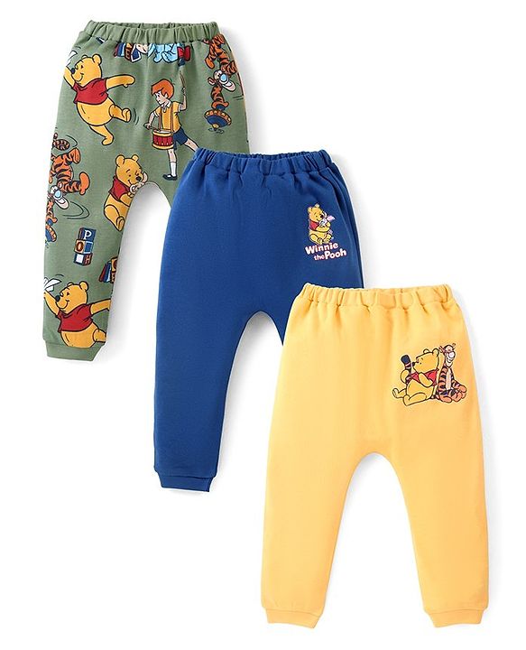 Babyhug Disney Cotton Knit Full Length Diaper Leggings with Winnie The Pooh Graphics Pack of 3 - Multicolour