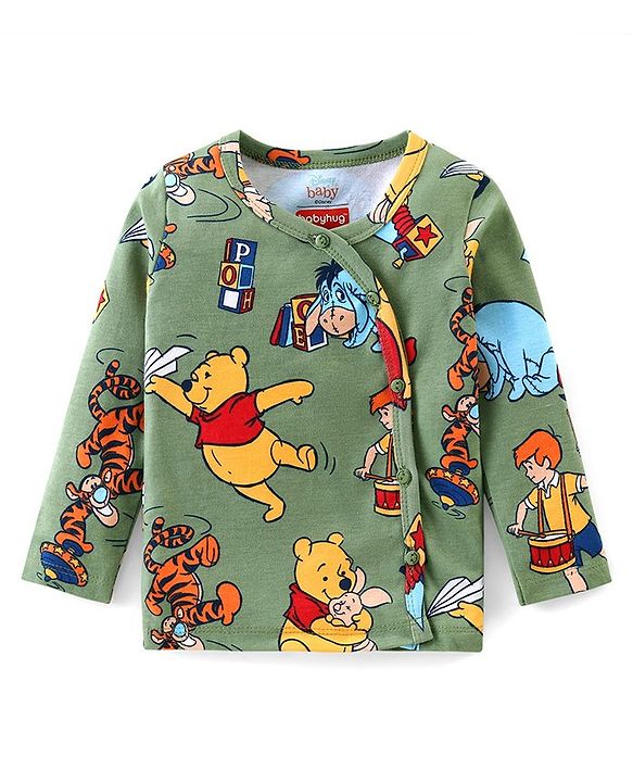 Babyhug Disney Interlock Cotton Knit Full Sleeves Jhablas With Winnie The Pooh Graphics with Badge Detailing Pack of 3- Yellow Green & Blue