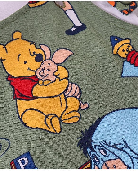 Babyhug Disney Single Jersey Knit Dungaree with Full Sleeve T-Shirt Winnie The Pooh Print - Olive Green & White