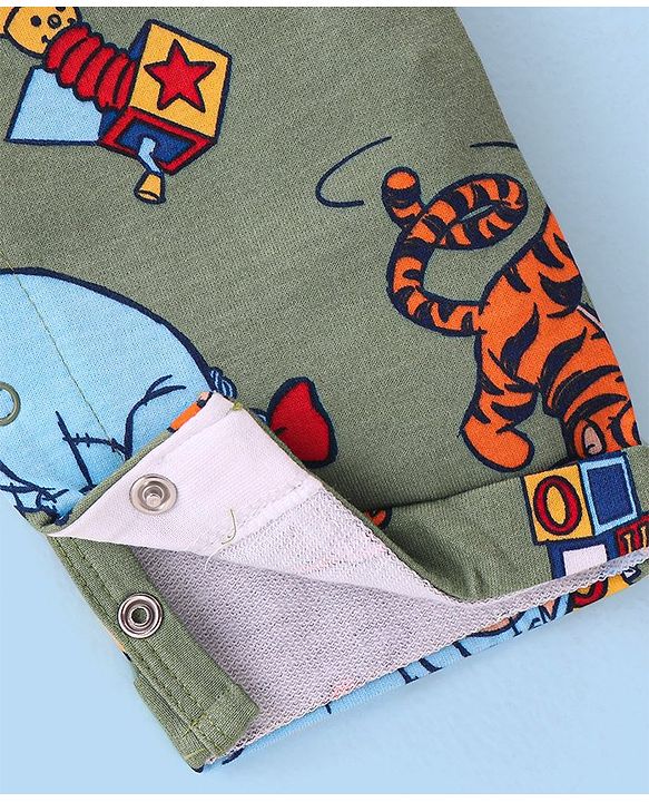 Babyhug Disney Single Jersey Knit Dungaree with Full Sleeve T-Shirt Winnie The Pooh Print - Olive Green & White