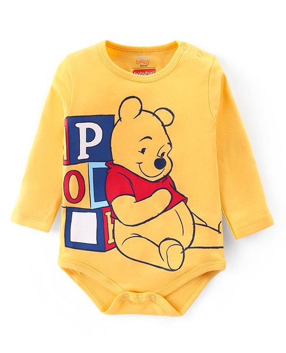Babyhug Disney Interlock Knit Full Sleeves Onesie with Leggings and Cap Winnie The Pooh Graphic -Yellow & Light Green