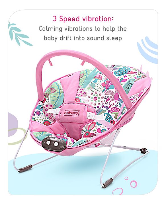 Babyhug Light Weight Comfy Bouncer With Music & Calming Vibrations Jungle Print - Pink (Without Toys)