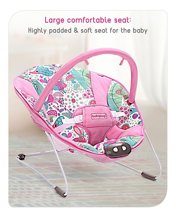 Babyhug Light Weight Comfy Bouncer With Music & Calming Vibrations Jungle Print - Pink (Without Toys)
