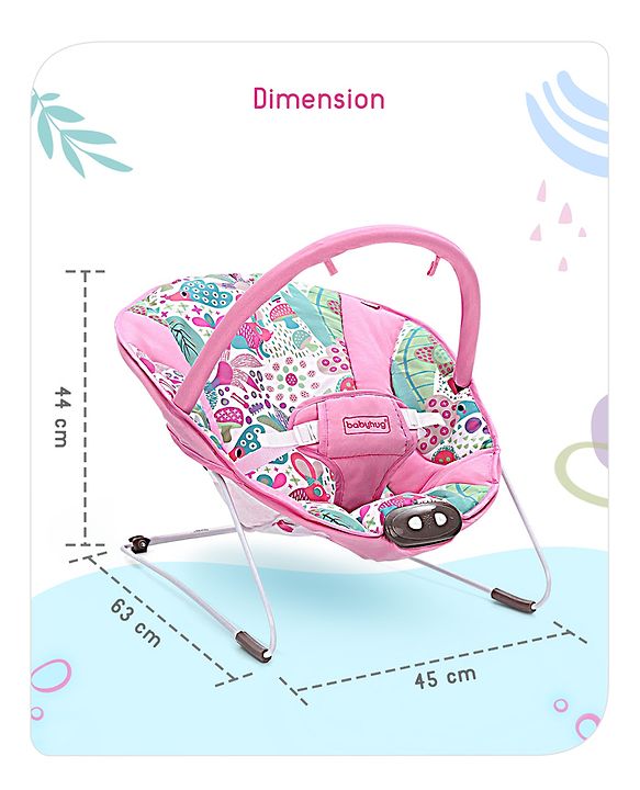 Babyhug Light Weight Comfy Bouncer With Music & Calming Vibrations Jungle Print - Pink (Without Toys)