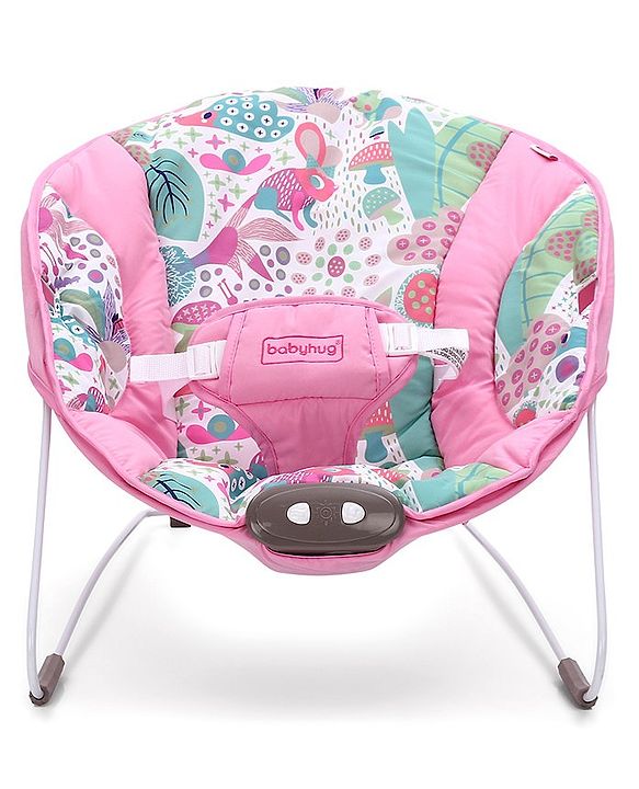 Babyhug Light Weight Comfy Bouncer With Music & Calming Vibrations Jungle Print - Pink (Without Toys)