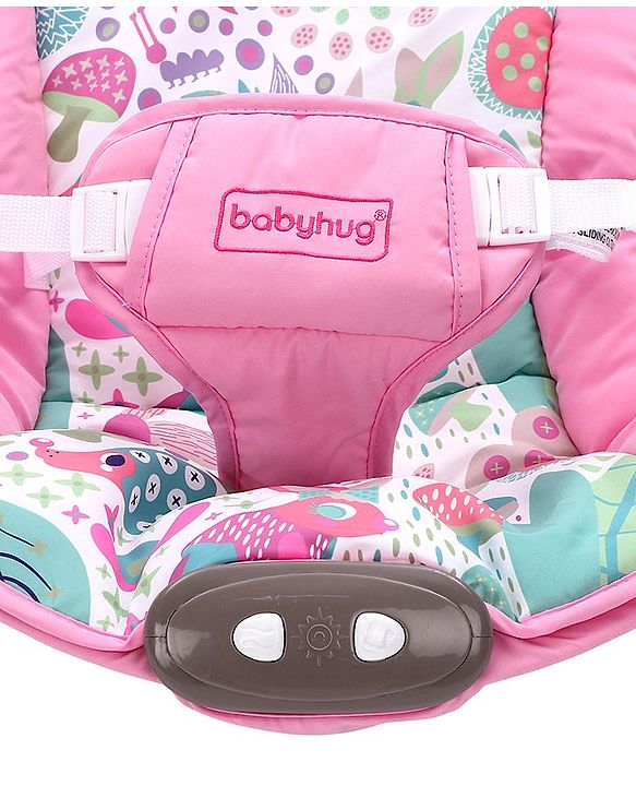 Babyhug Light Weight Comfy Bouncer With Music & Calming Vibrations Jungle Print - Pink (Without Toys)