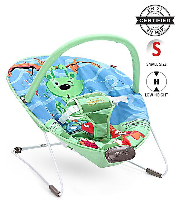Babyhug Light Weight Comfy Bouncer With Music & Calming Vibrations Animal Print - Blue Green (Without Toys)