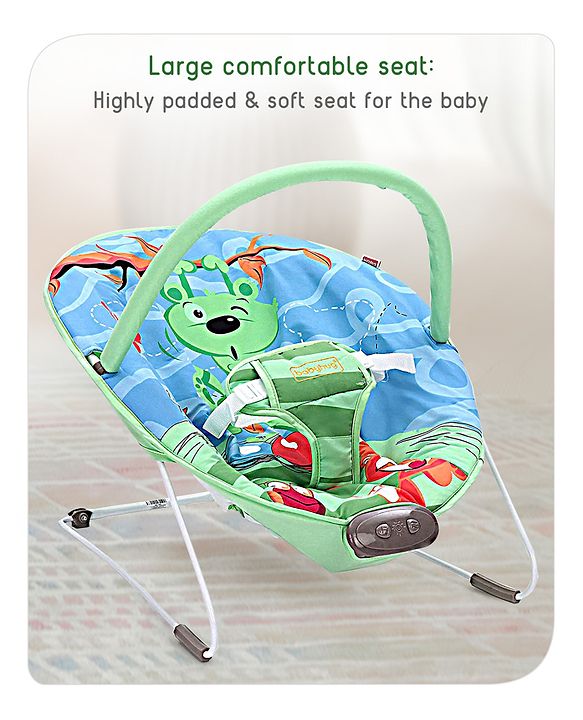 Babyhug Light Weight Comfy Bouncer With Music & Calming Vibrations Animal Print - Blue Green (Without Toys)
