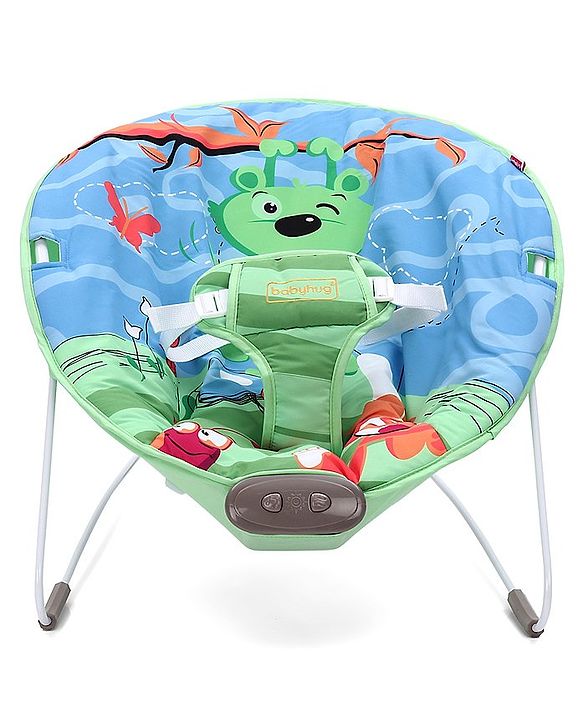 Babyhug Light Weight Comfy Bouncer With Music & Calming Vibrations Animal Print - Blue Green (Without Toys)