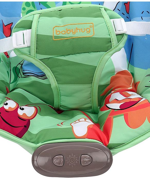 Babyhug Light Weight Comfy Bouncer With Music & Calming Vibrations Animal Print - Blue Green (Without Toys)