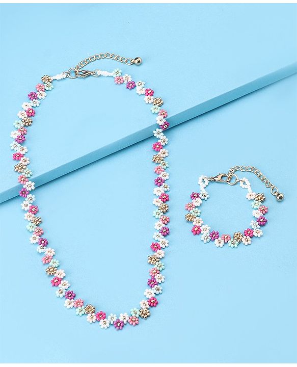 Babyhug Zig-Zag Necklace & Bracelets Floral Applique - Multicolor