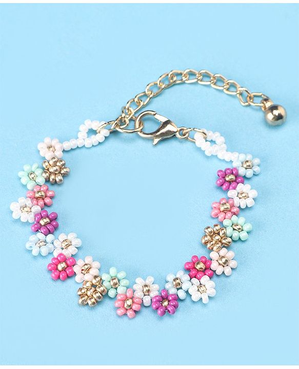 Babyhug Zig-Zag Necklace & Bracelets Floral Applique - Multicolor