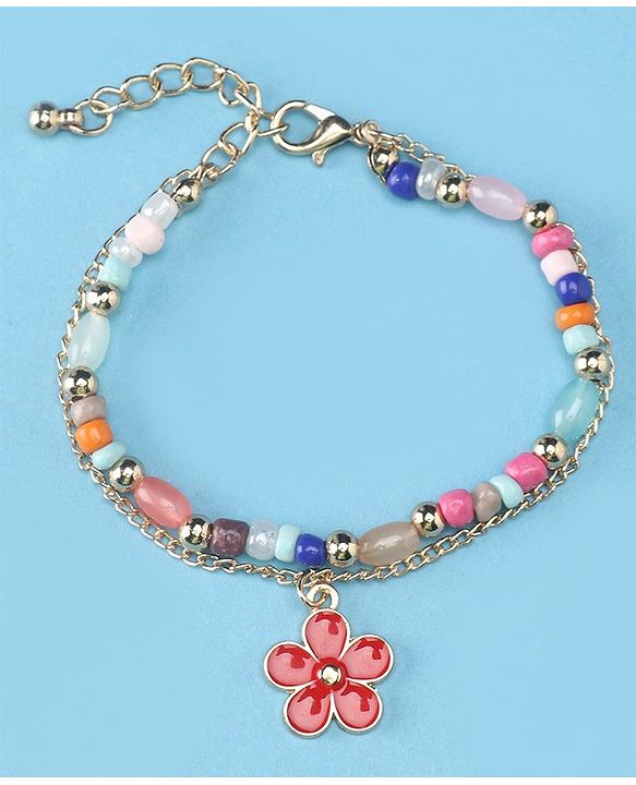 Pine Kids Bracelet Double Layered  with Floral Applique - Multicolor