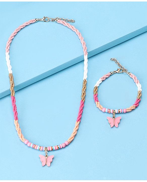 Babyhug Beads Necklace & Bracelets with Butterfly Applique - Multicolor