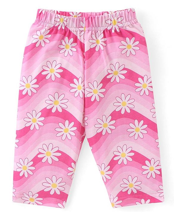 Babyhug Cotton Knit Full Sleeves Night Suit With Floral Print - Pink