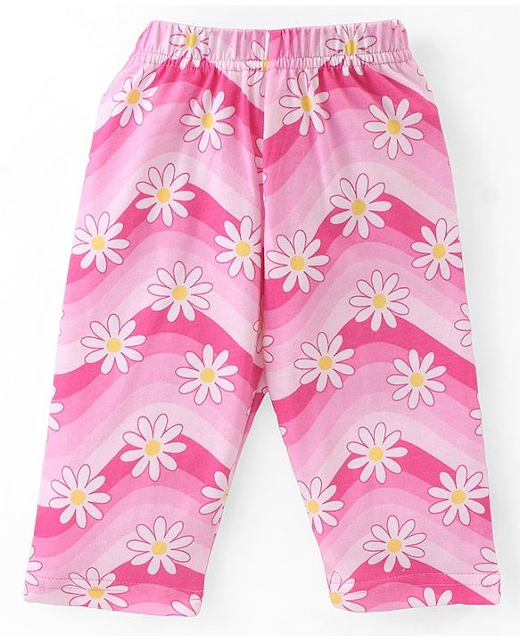 Babyhug Cotton Knit Full Sleeves Night Suit With Floral Print - Pink
