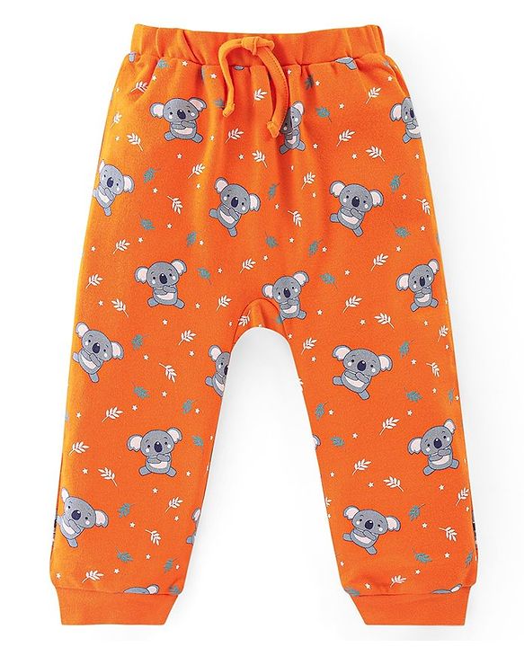 Babyhug Cotton Knit Full Length Diaper Leggings with Stripes & Koala Print Pack of 3 - Blue & Orange